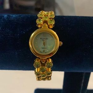 Marcel Drucker 18K Gold plated Green gem watch.